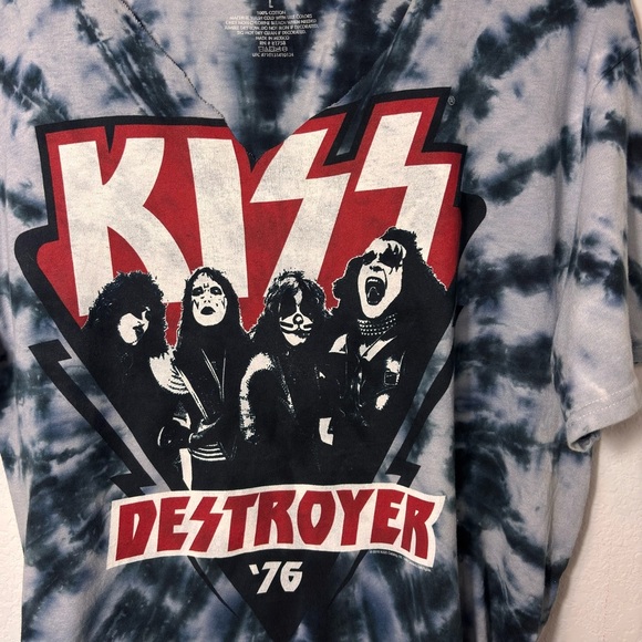 LIQUID BLUE KISS DESTROYER '76 TIE-DYE BLUE CUT UP T-SHIRT SIZE LARGE - Picture 4 of 4